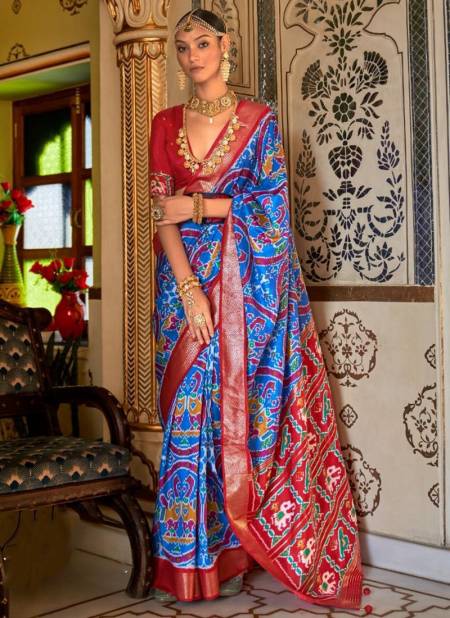 Blue Colour Maharani Rewaa New Latest Designer Printed Ethnic Wear Patola Silk Saree Collection 525 A